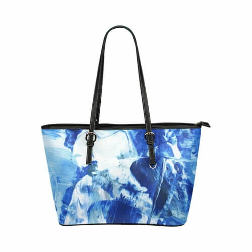 Blue And Black Swirl Pattern Leather Tote