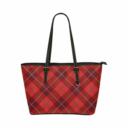 Red And Black Plaid Pattern Leather Tote