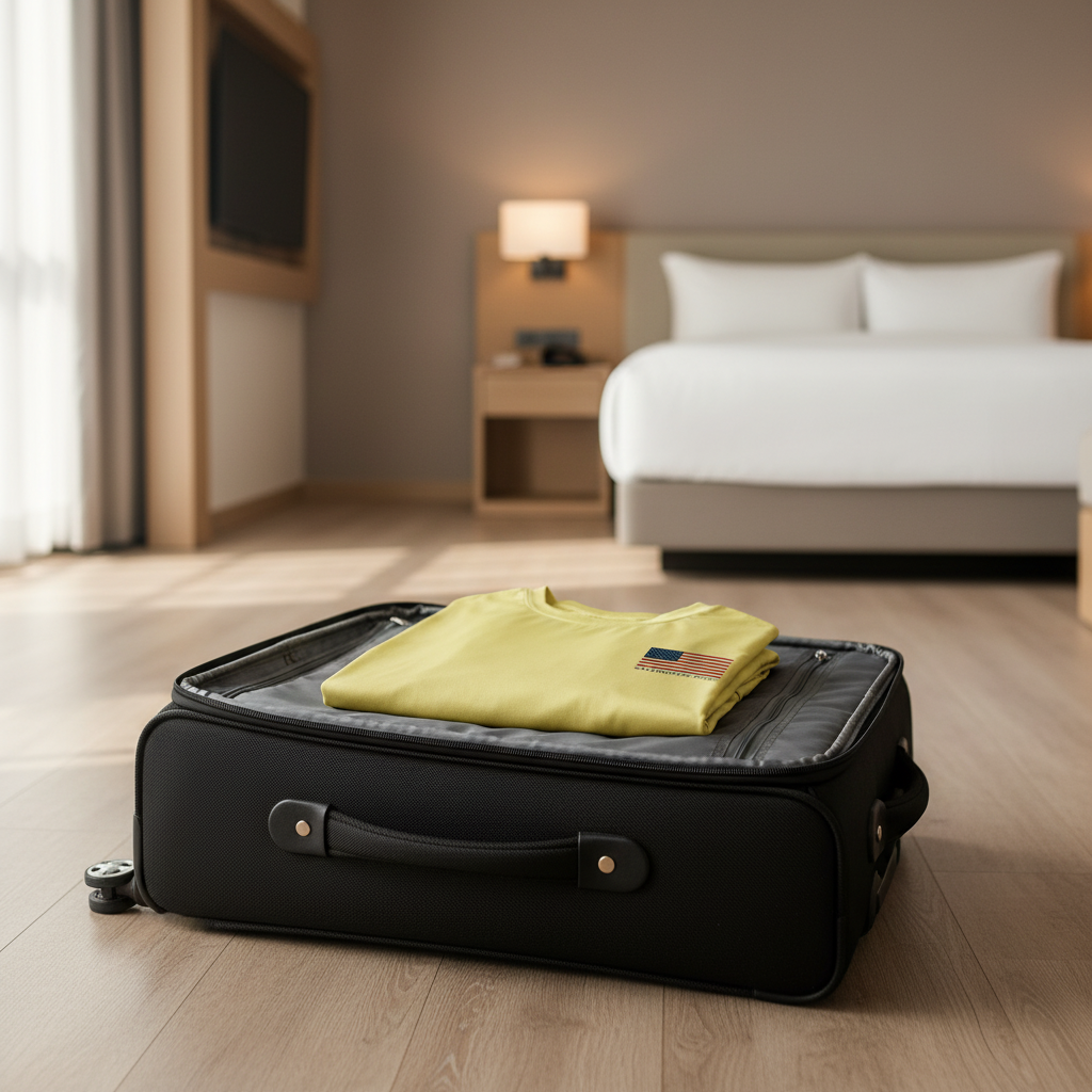 Yellow long-sleeve shirt with American flag and 'Saltwater Born' text on a white background