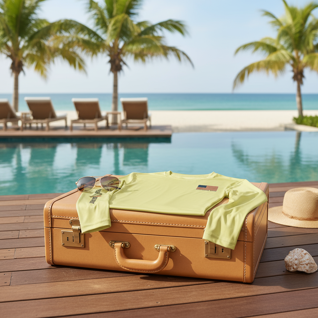Yellow long-sleeve shirt with American flag and 'Saltwater Born' text on a white background