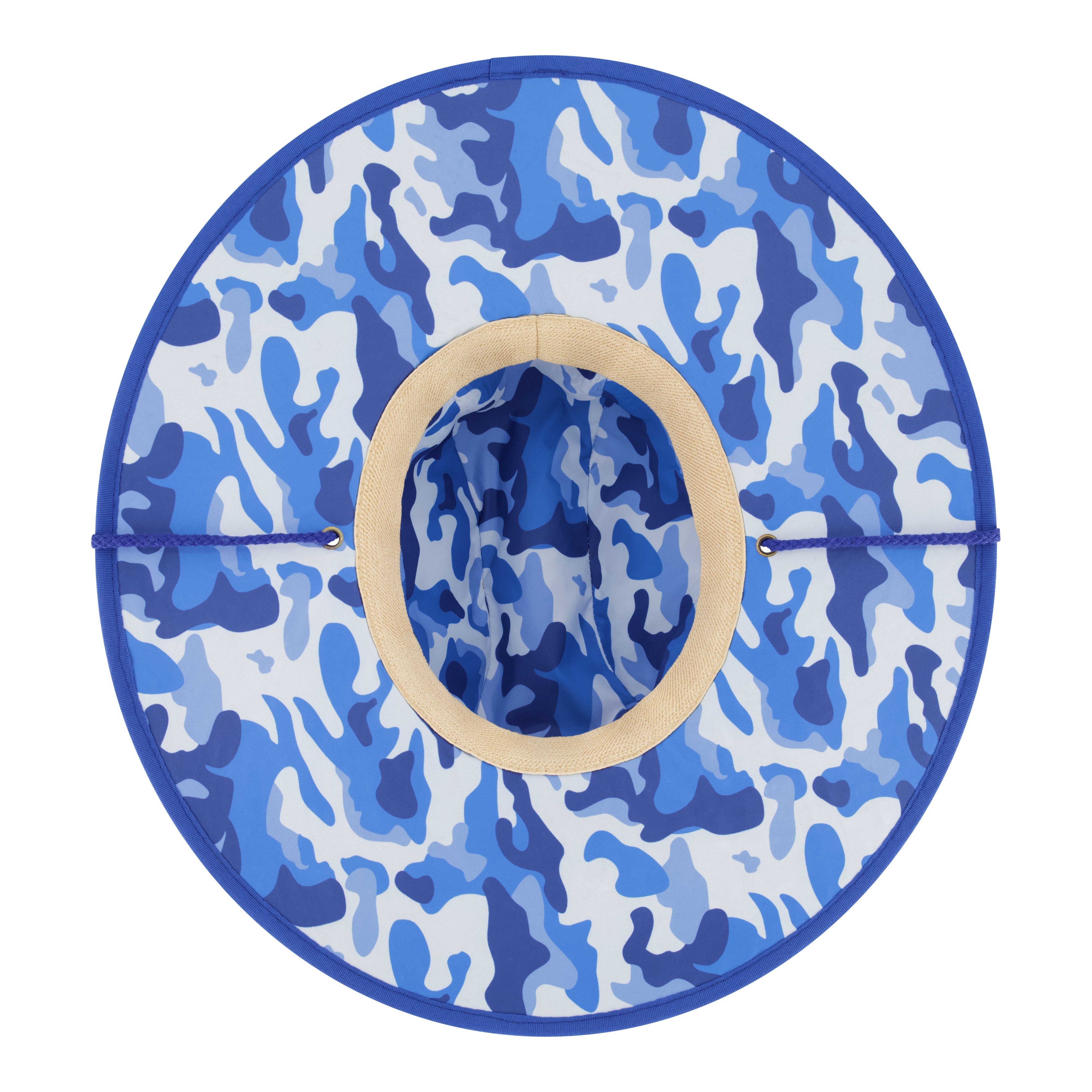 Blue camouflage-patterned object on a white background