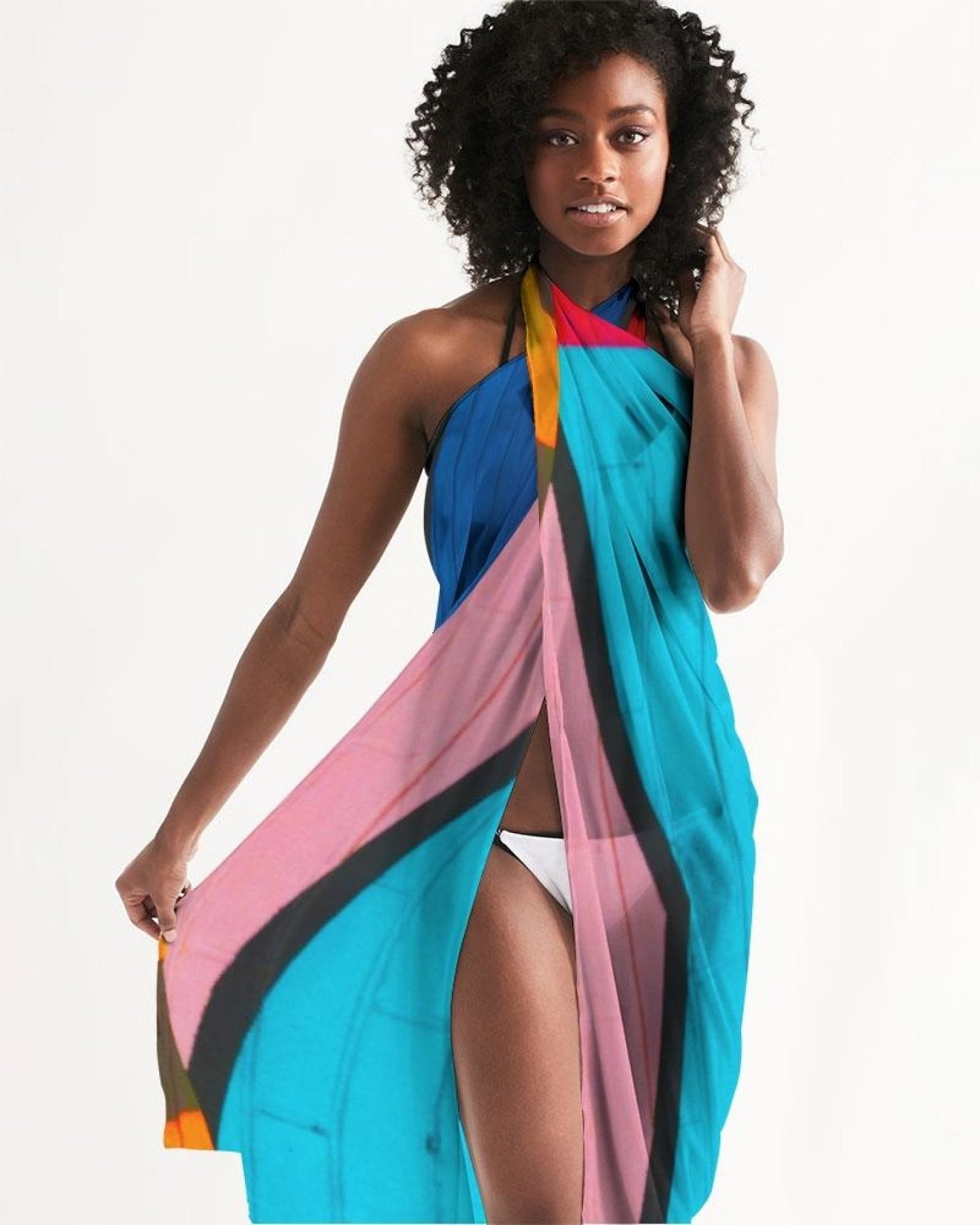 Sheer Colorblock Multicolor Swimsuit Cover Up