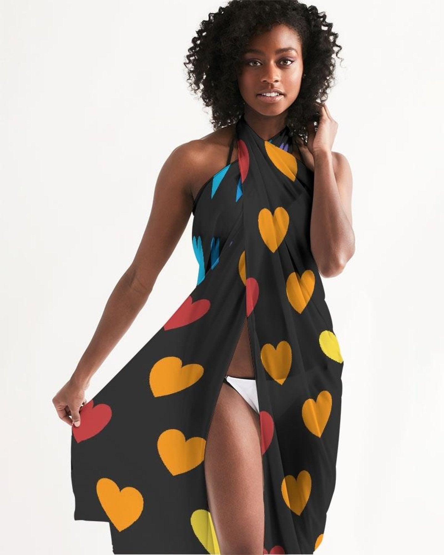 Sheer Rainbow Heart Swimsuit Sarong