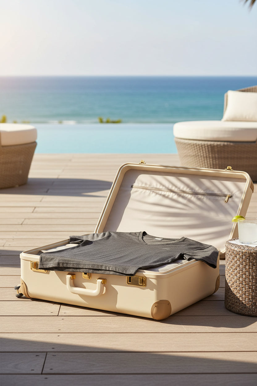 Gray t-shirt with a logo on a white background