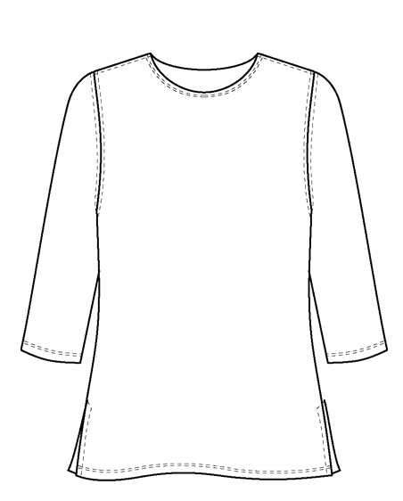 Line drawing of a long-sleeve dress with a round neckline on a white background