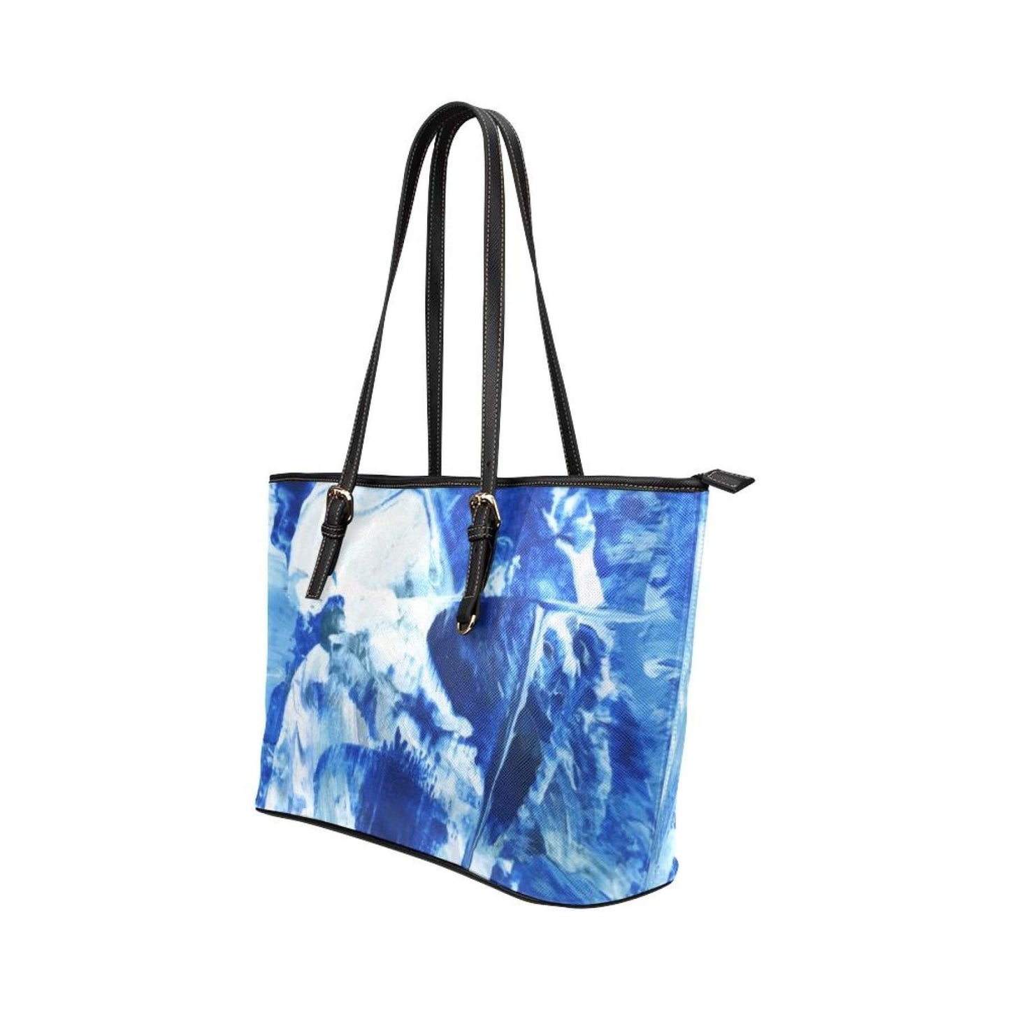 Blue And Black Swirl Pattern Leather Tote