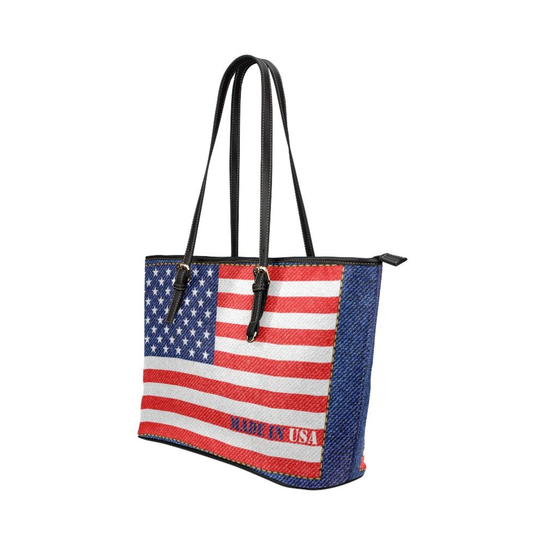 Stars And Stripes USA Flag Print Leather Tote