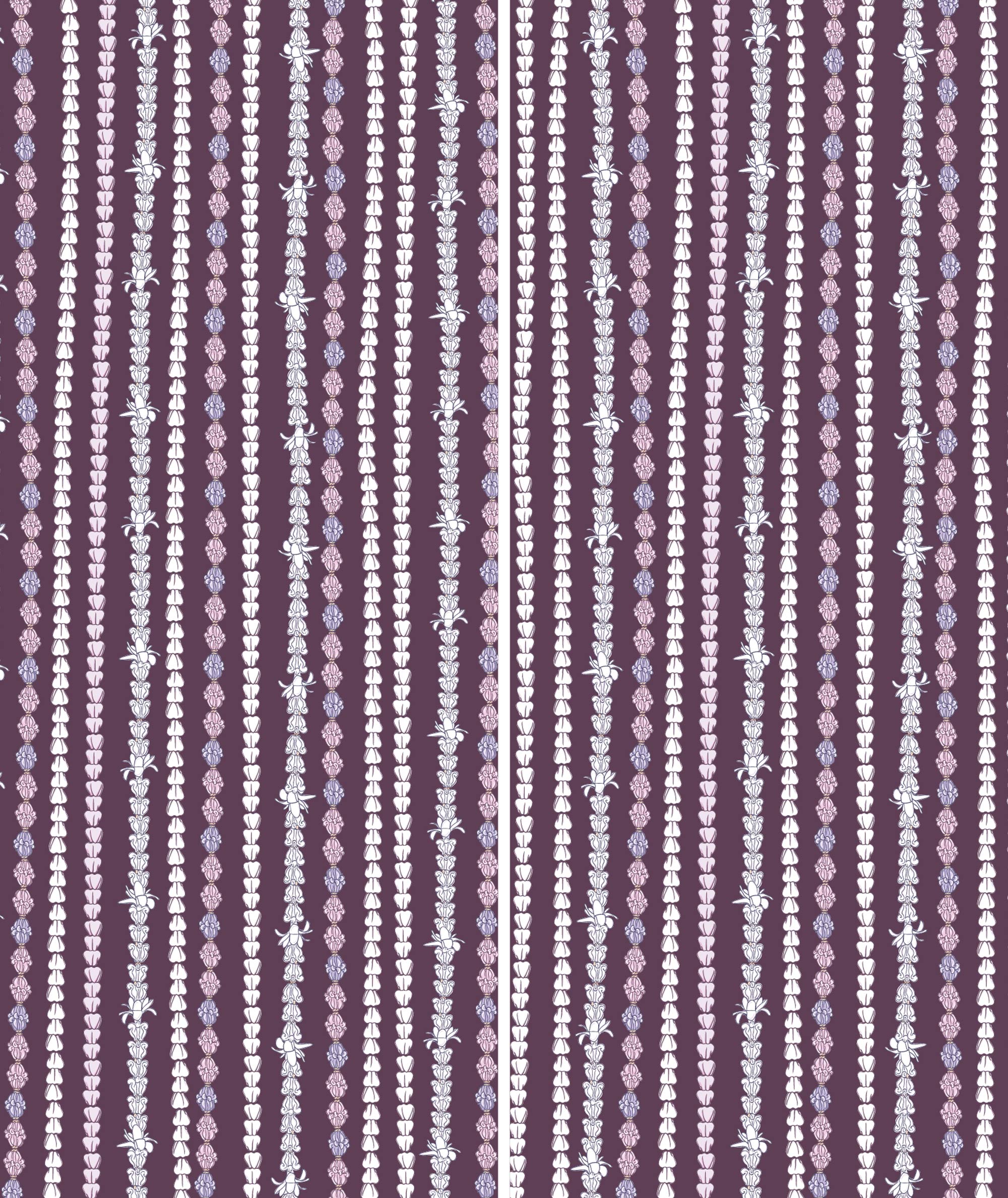 Patterned fabric with vertical lines on a purple background