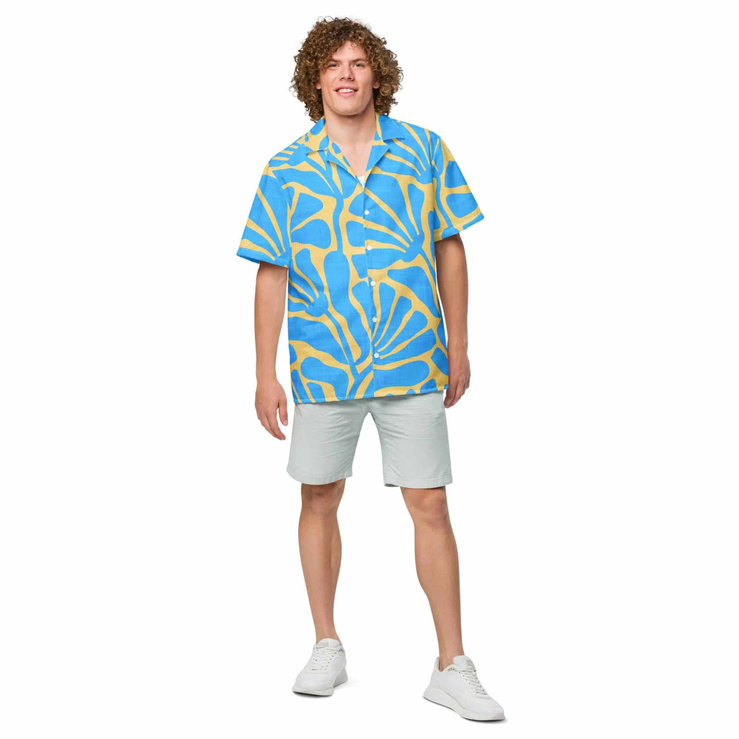 Men's Blue and Gold Ancient Floral Hawaiian Shirt