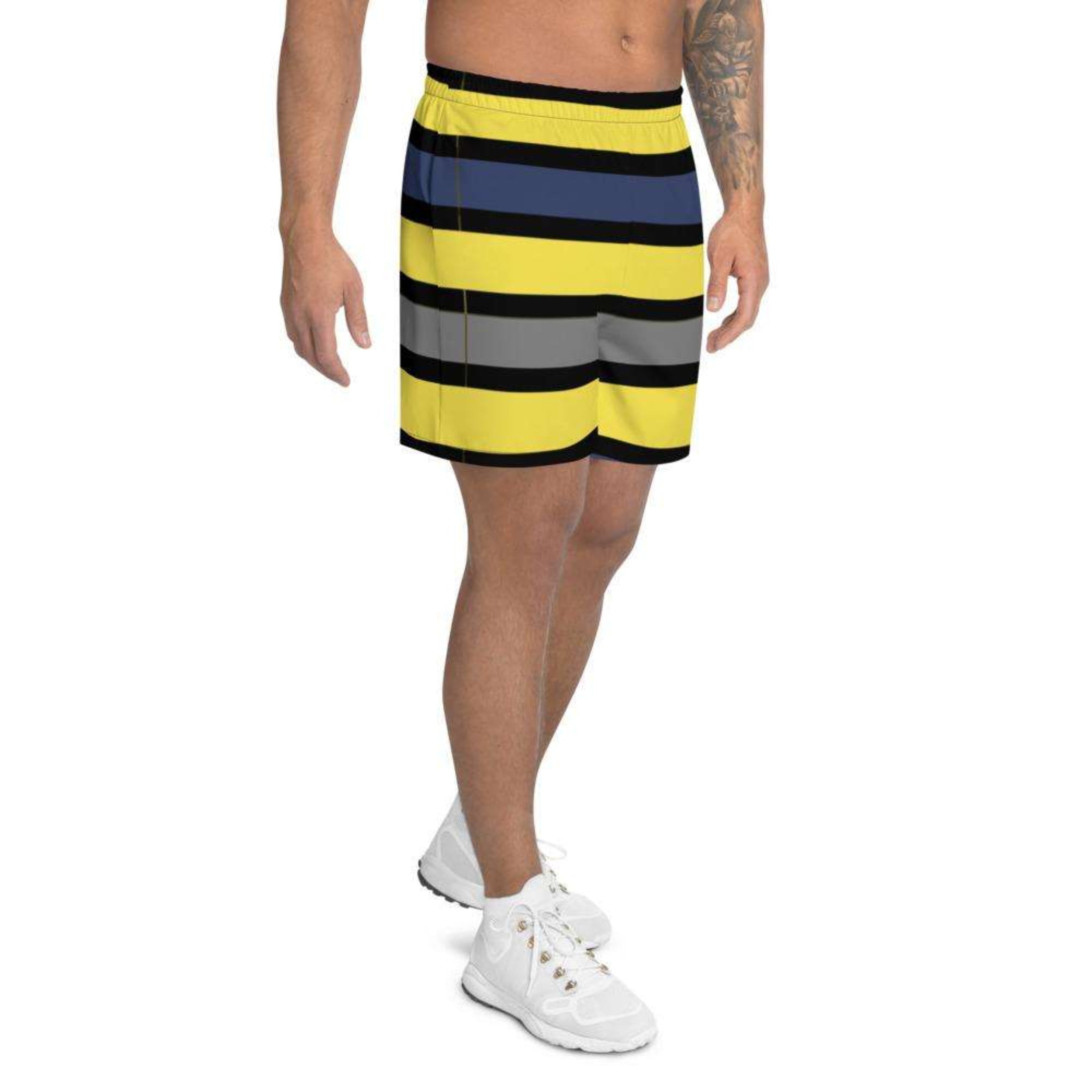 Men's Tropical Dark Blues and Yellow Long Shorts