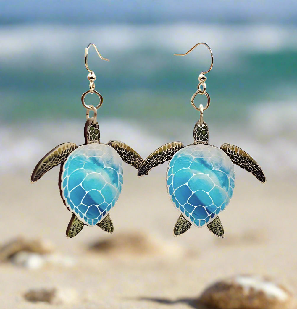 Blue Sea Turtle Earrings