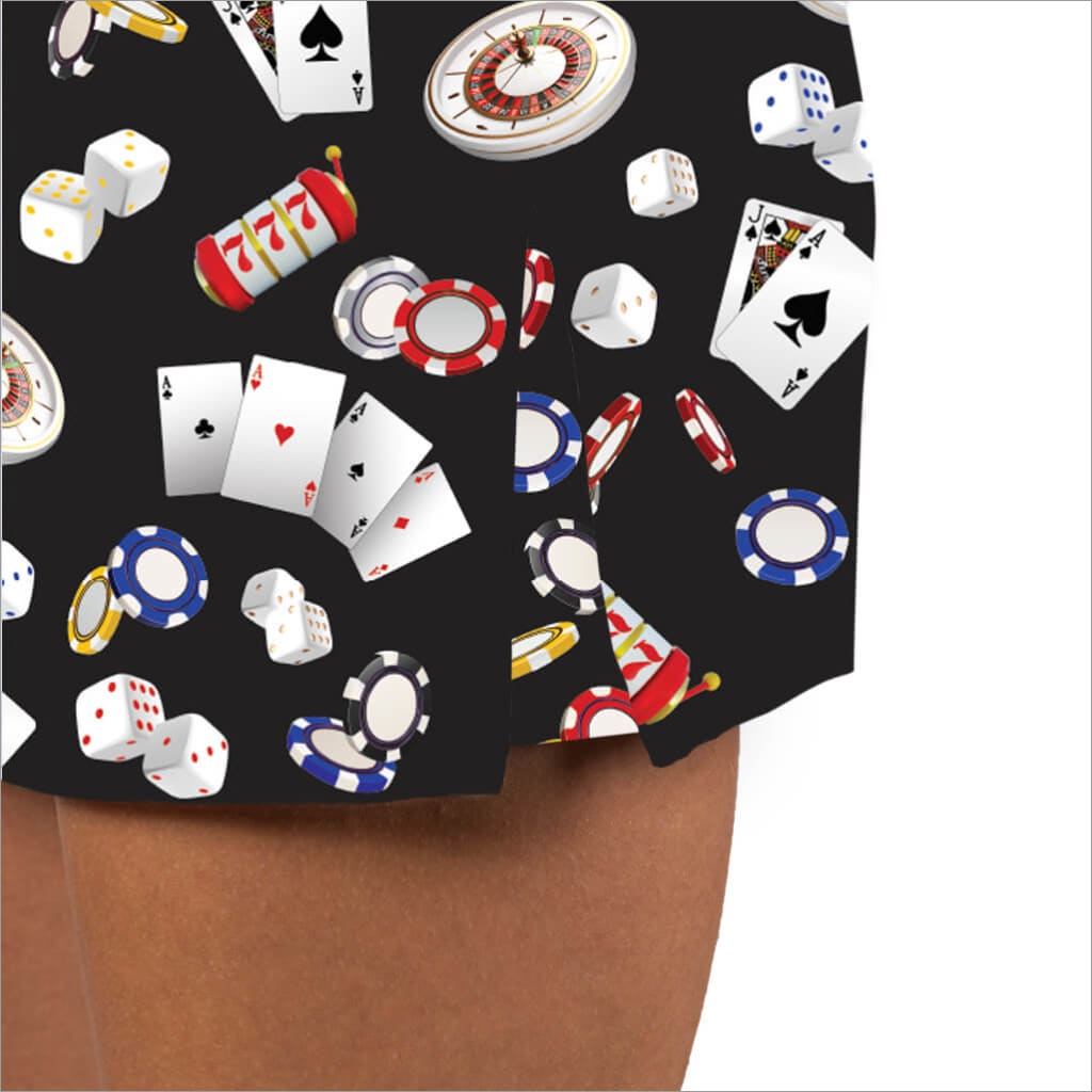 Casino-themed pattern on a product with dice, cards, and roulette.