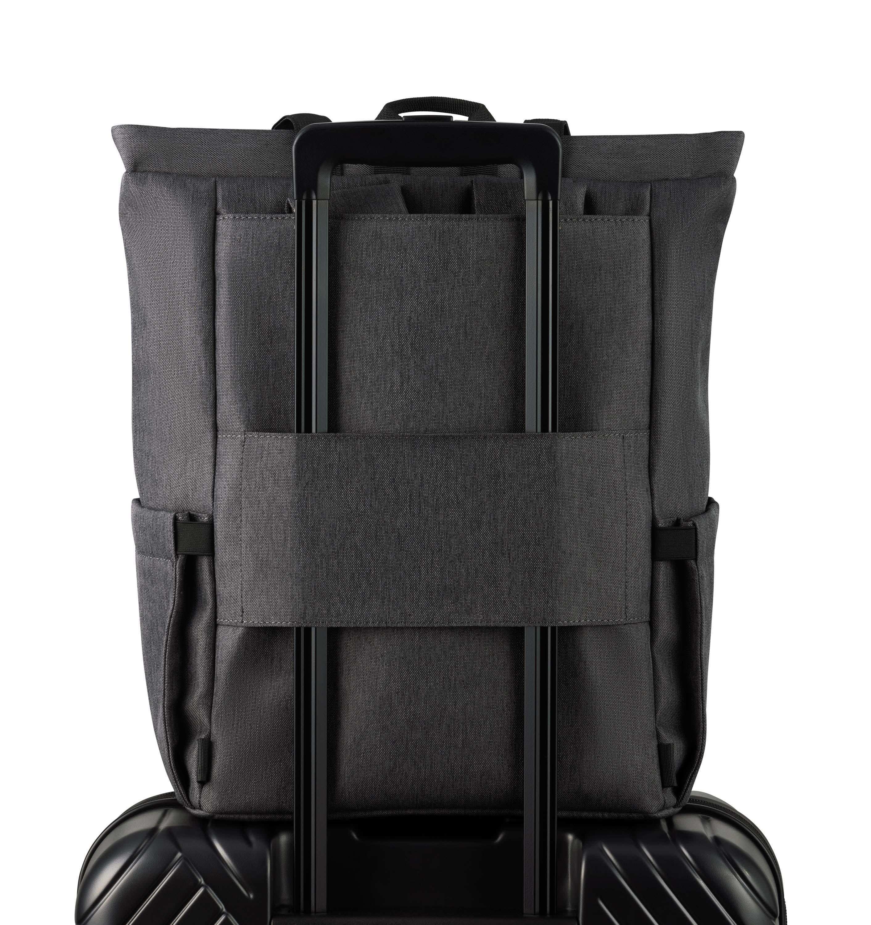 Black backpack on a white background