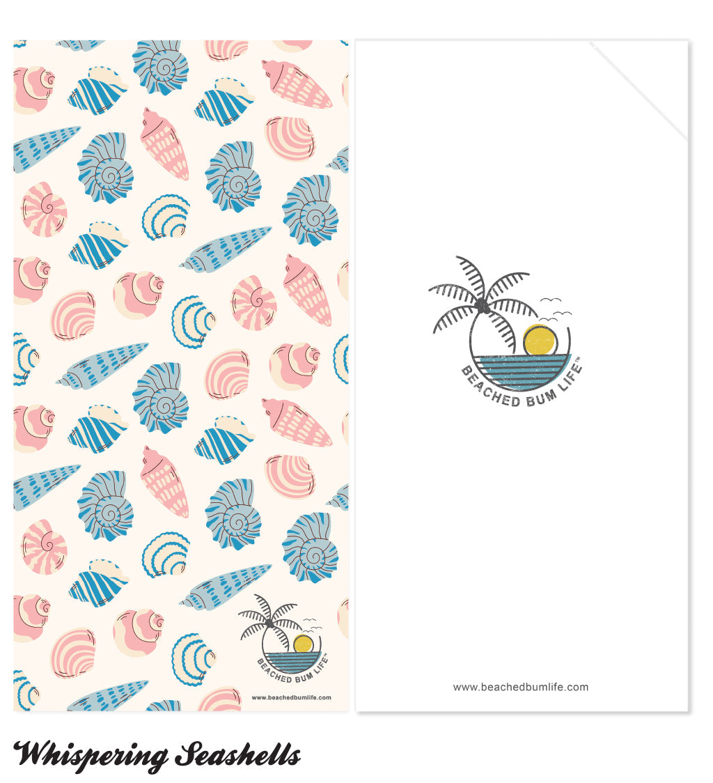 Patterned paper with seashell design and 'Beached Bum Life' logo on a white background