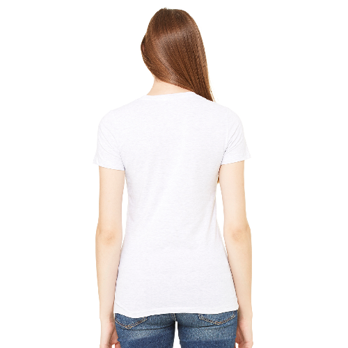 Person wearing a plain white t-shirt on a white background