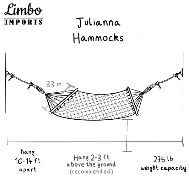 Diagram of a Julianna Hammocks with dimensions and weight capacity information.