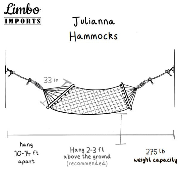 Diagram of a Julianna Hammocks with dimensions and weight capacity information.