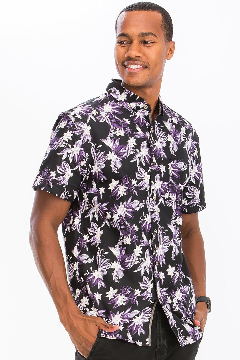 Hawaiian Print Button Down Shirt