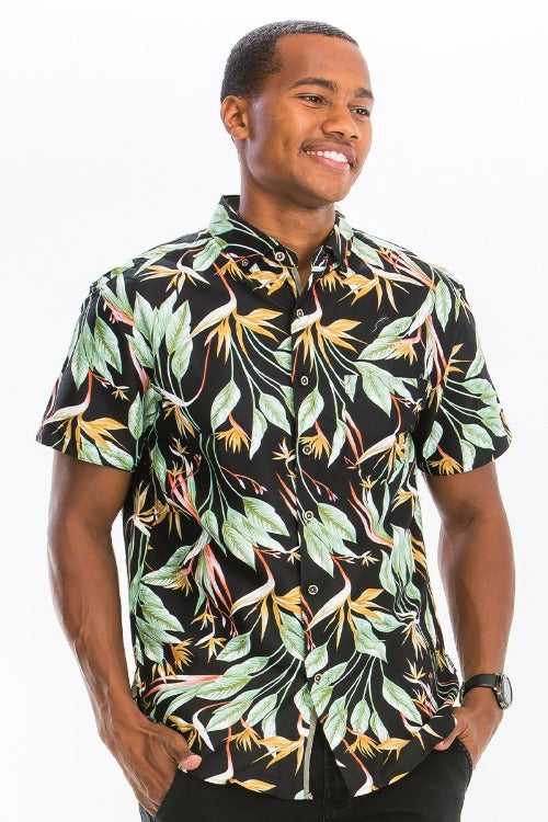 Hawaiian Print Button Down Shirt