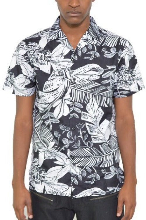 Black and White Palm Short Sleeve Shirt