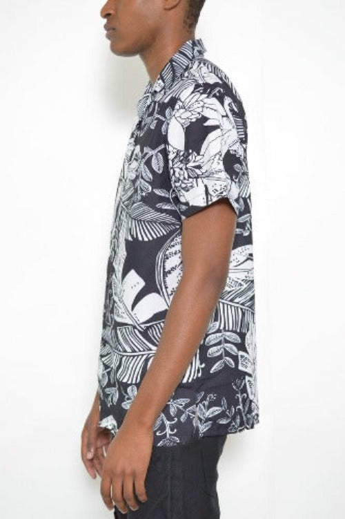 Black and White Palm Short Sleeve Shirt