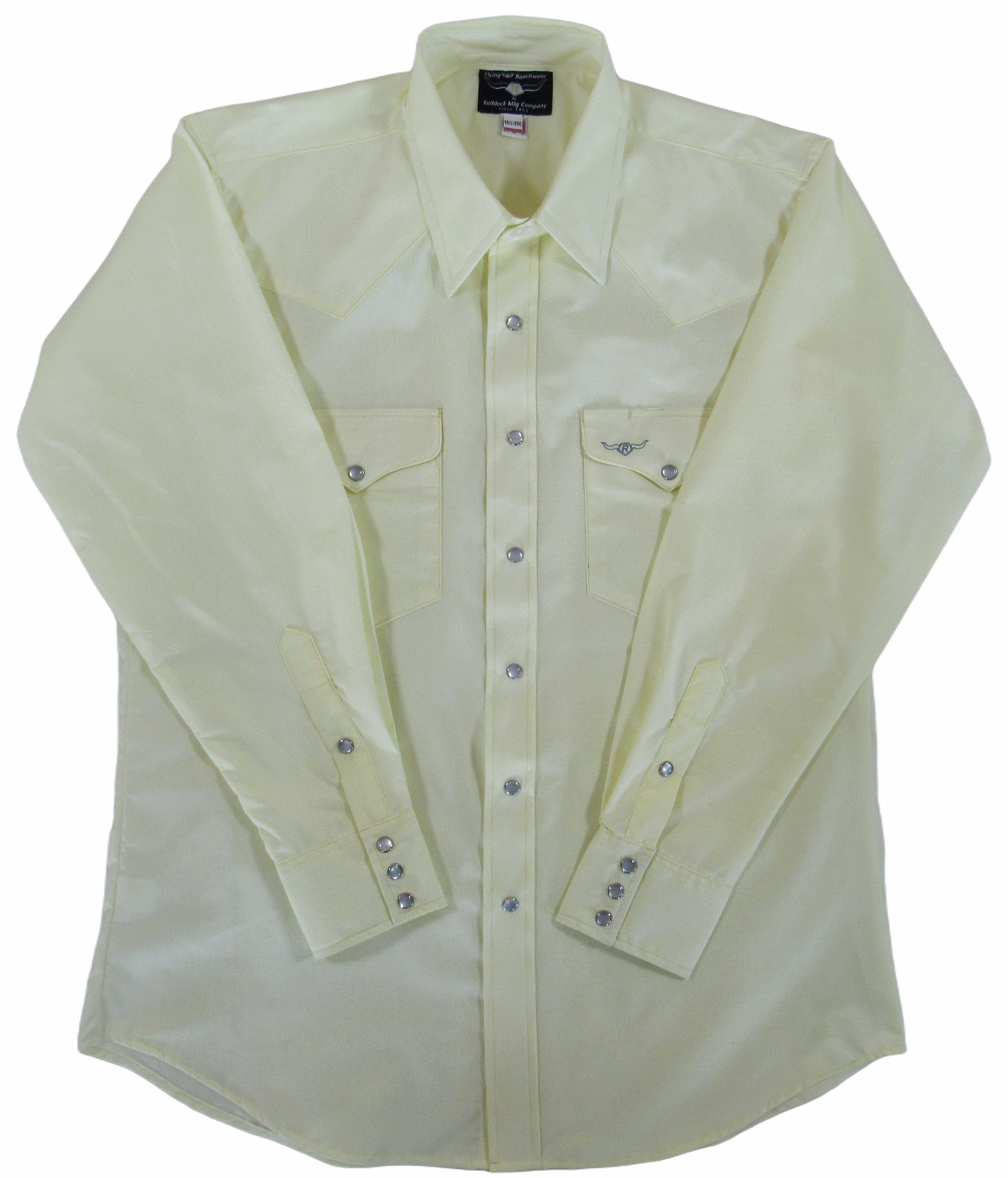Light green shirt with decorative buttons on a white background