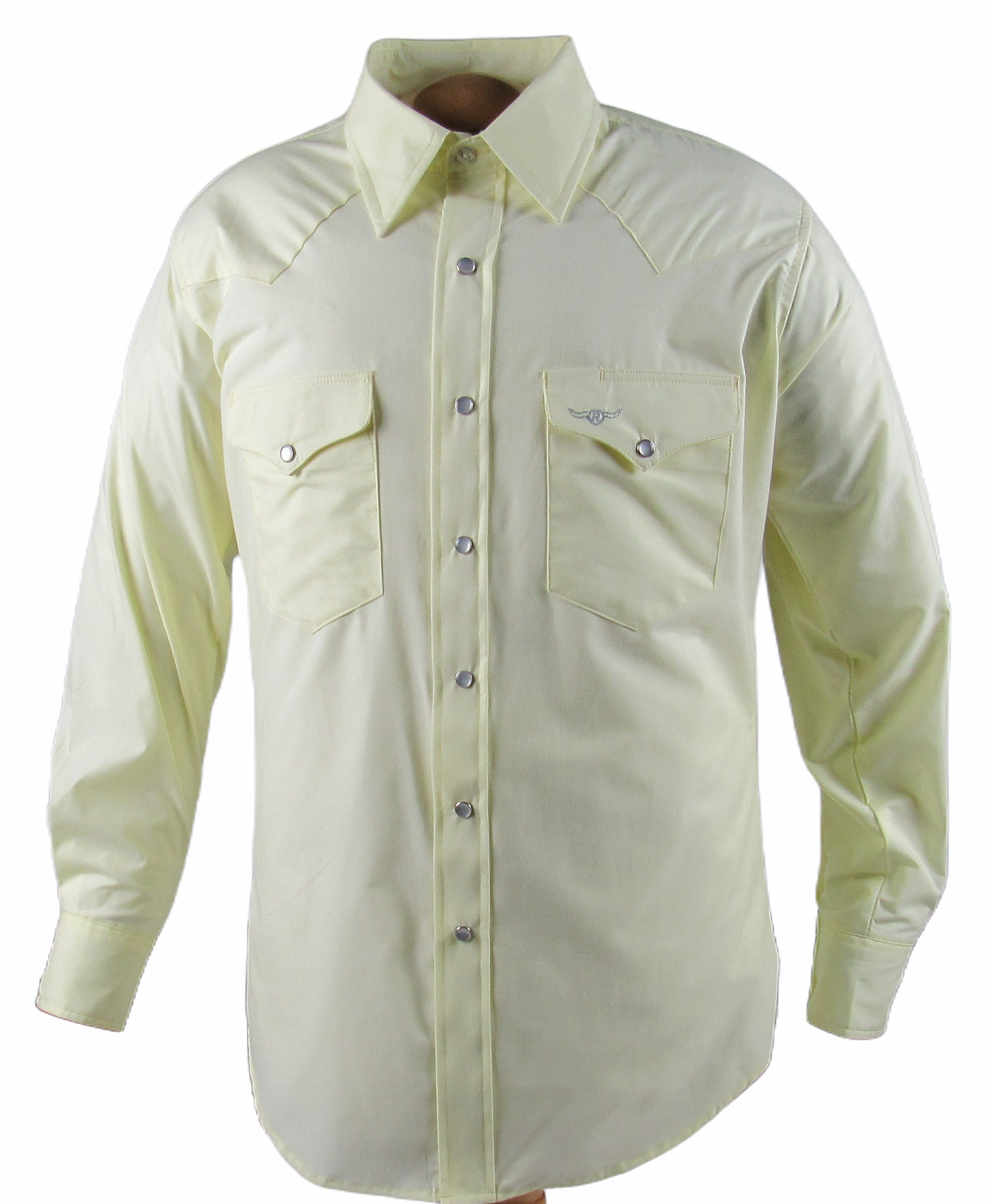 Light green button-up shirt with two front pockets on a white background