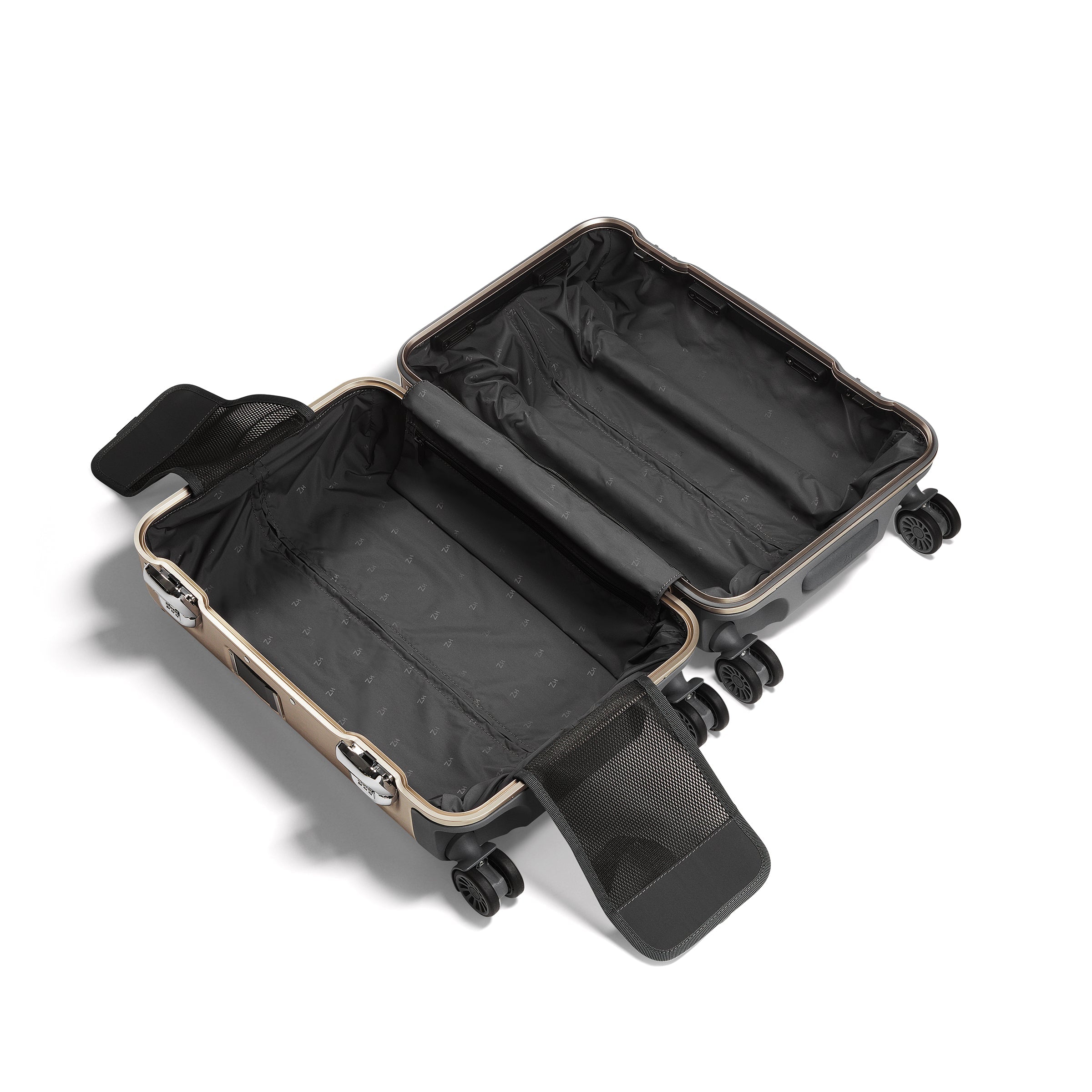 Open suitcase on a white background