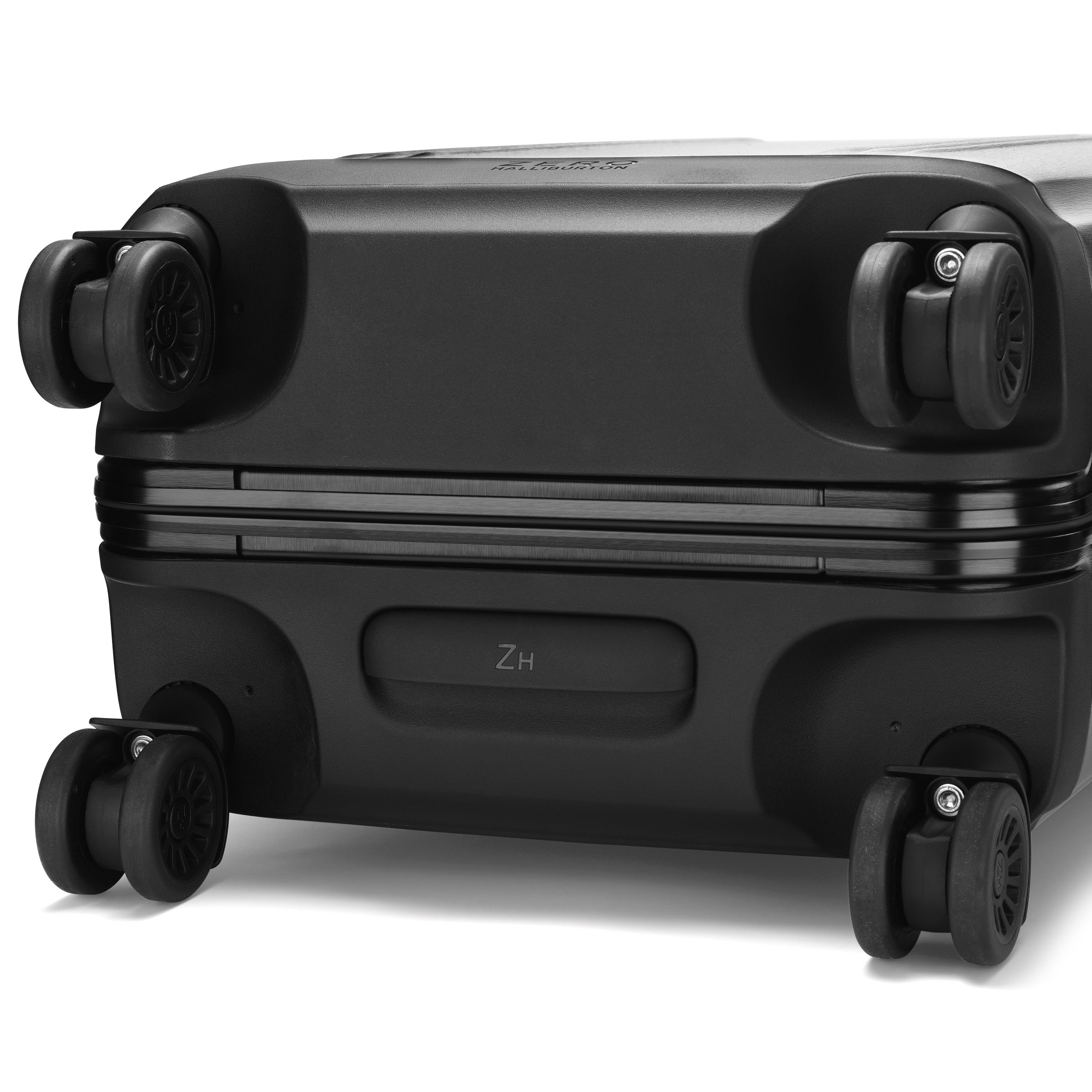 Black suitcase with wheels on a white background