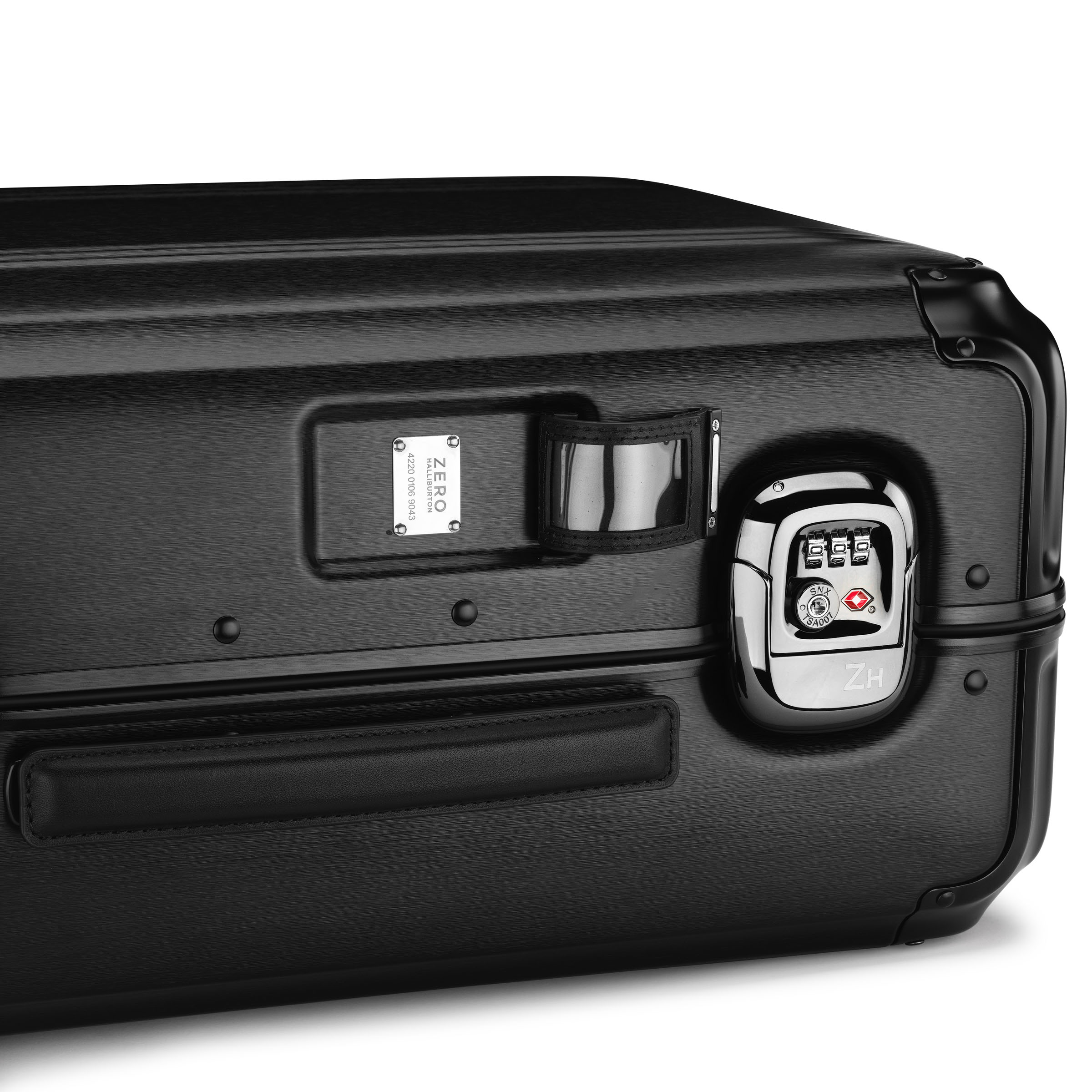 Black suitcase with a digital lock on a white background