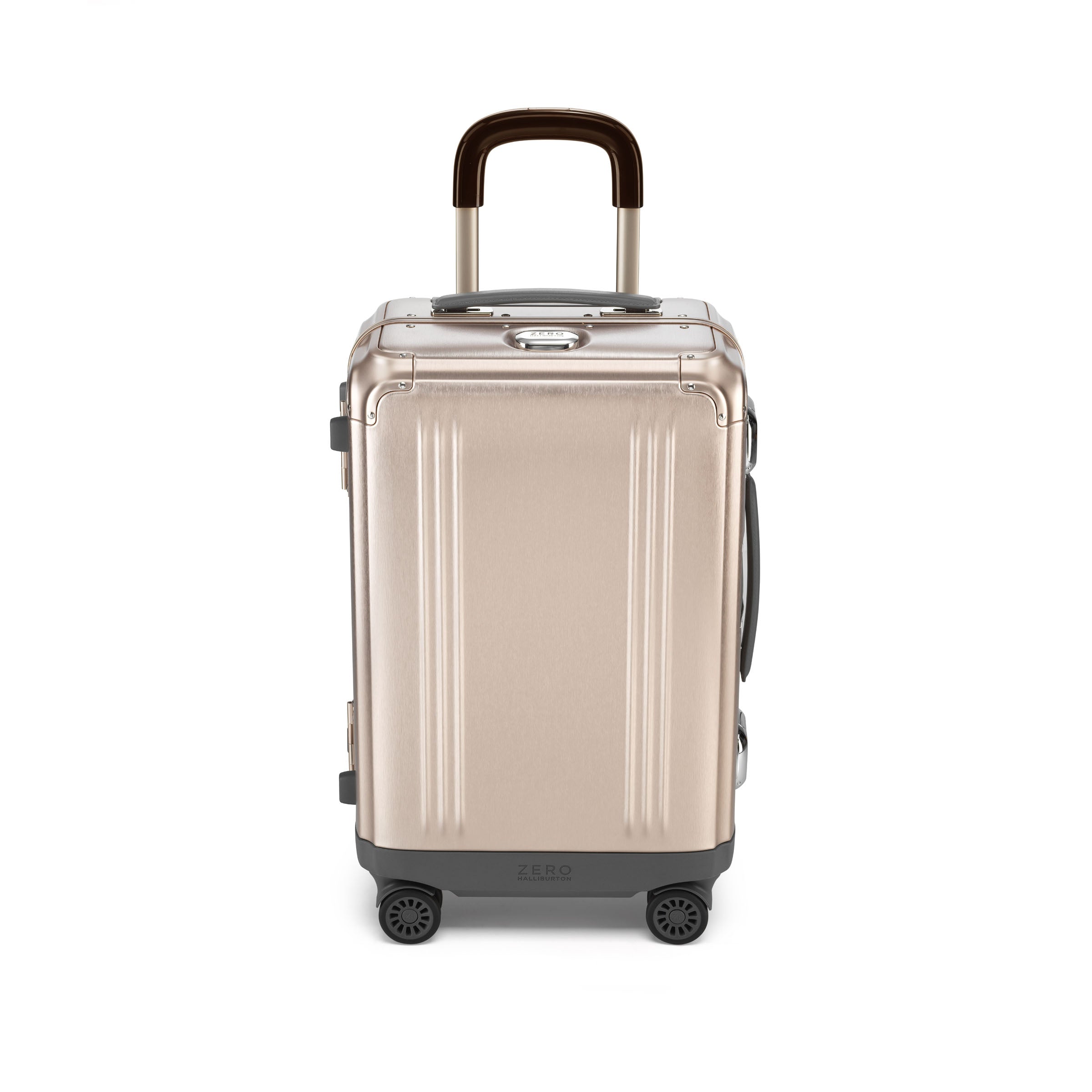 Beige suitcase with a clear transparent design on a white background