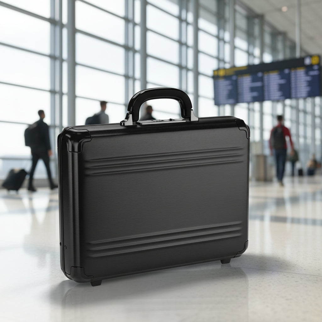 Black briefcase on a white background