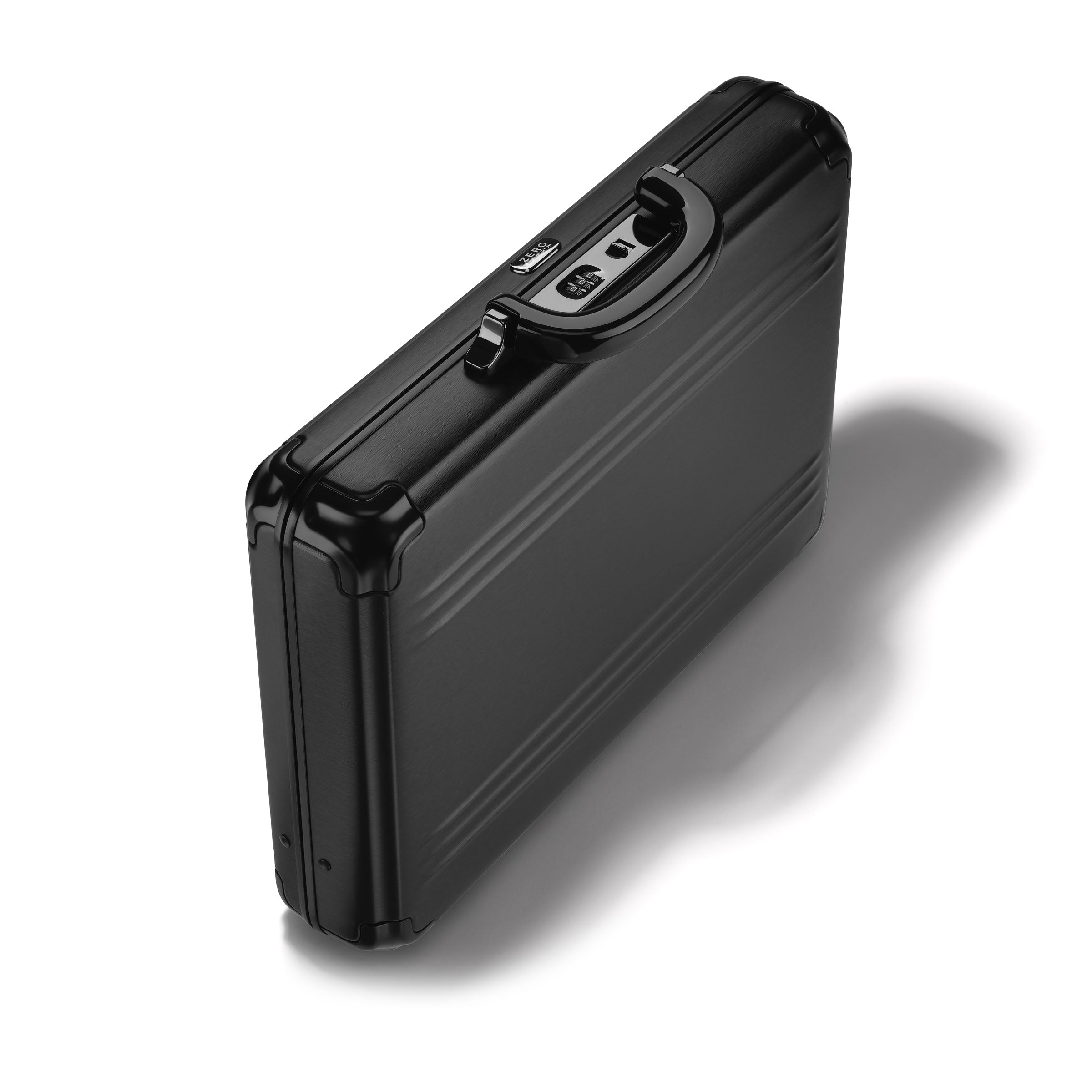 Black rectangular case with textured surface on a white background