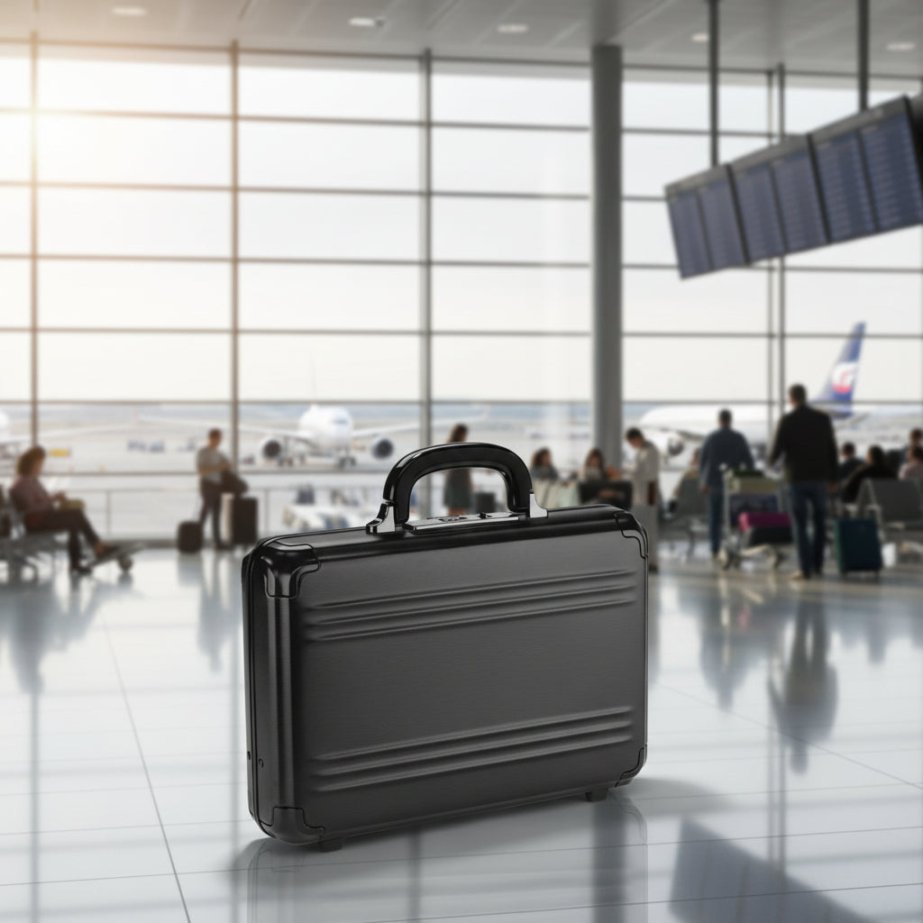 Black briefcase on a white background