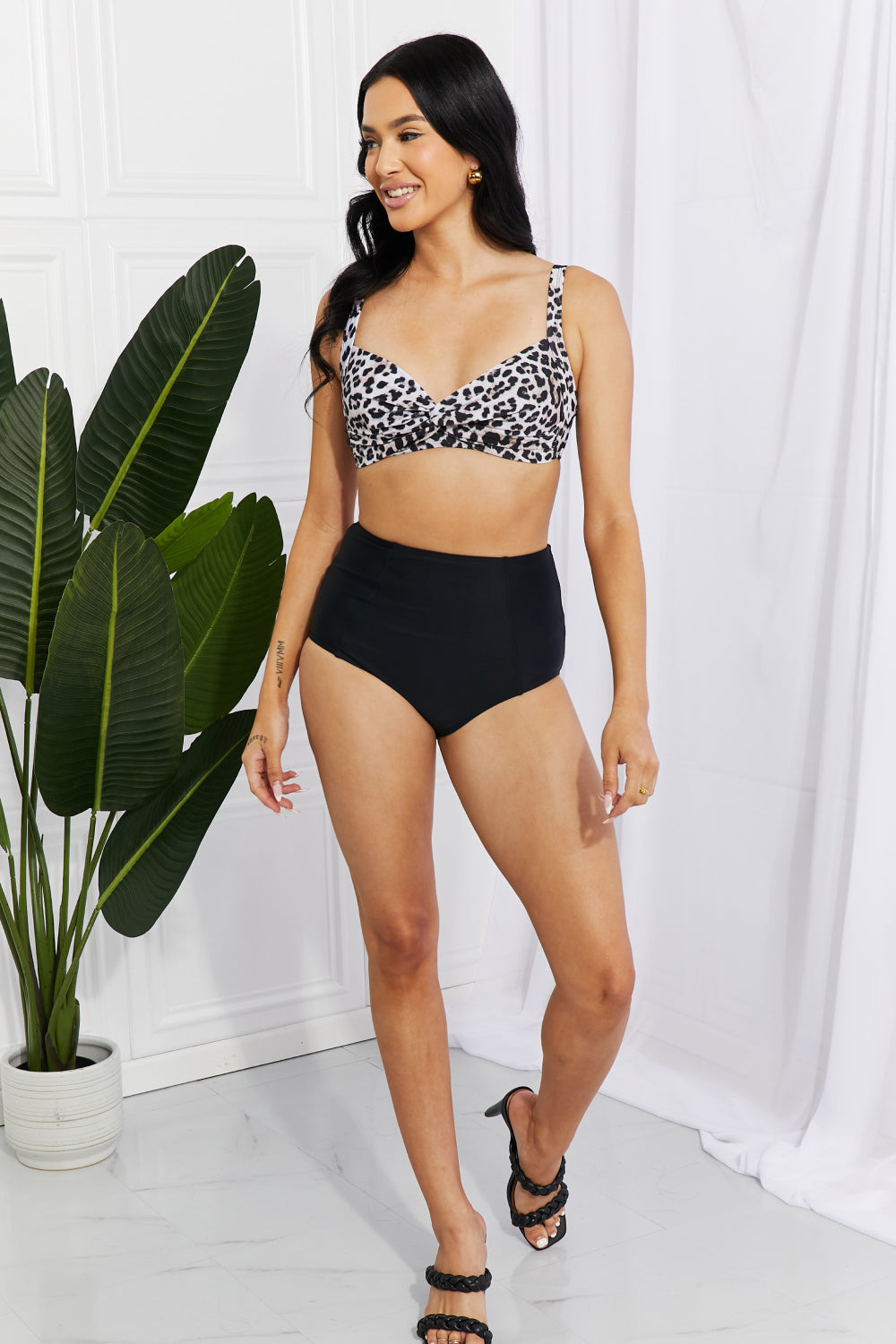 Marina West Swim Take A Dip Twist High-Rise Bikini in Leopard - Sun of the Beach Boutique