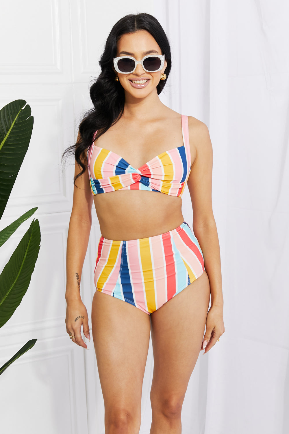 Marina West Swim Take A Dip Twist High-Rise Bikini in Stripe - Sun of the Beach Boutique