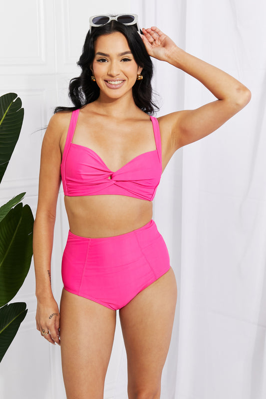Marina West Swim Take A Dip Twist High-Rise Bikini in Pink - Sun of the Beach Boutique