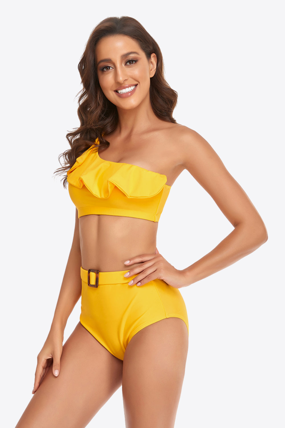 Ruffled One-Shoulder Buckled Bikini Set - Sun of the Beach Boutique