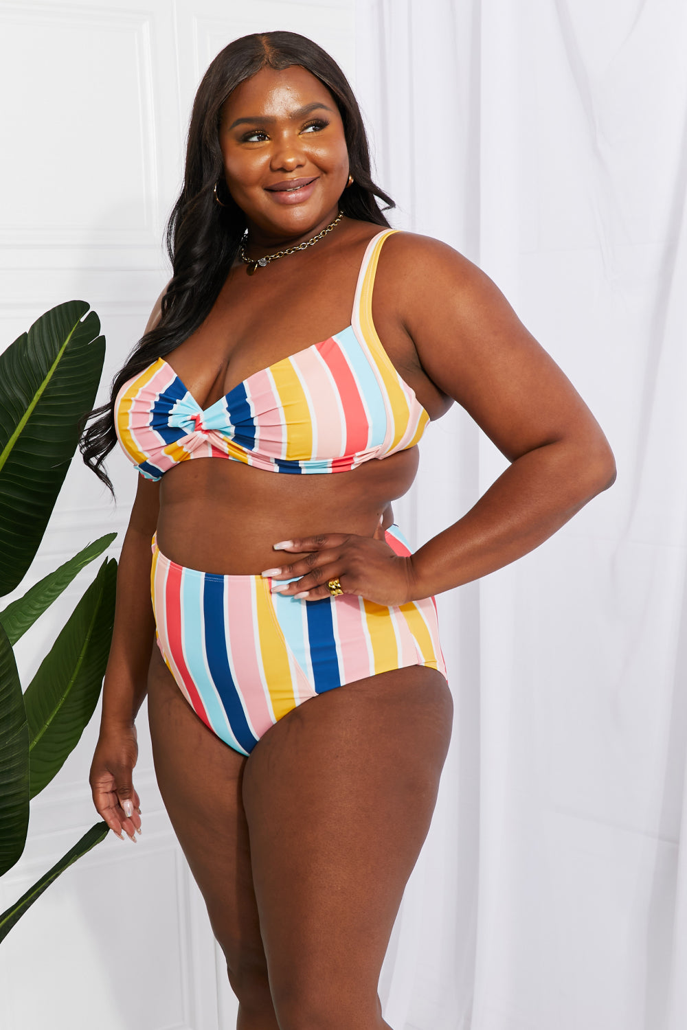 Marina West Swim Take A Dip Twist High-Rise Bikini in Stripe - Sun of the Beach Boutique