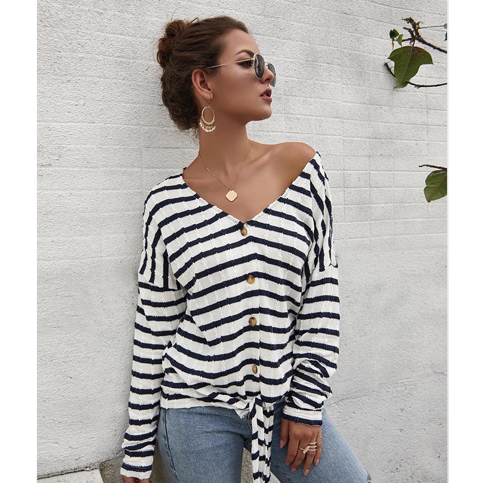 V-neck Striped Long Sleeve Knitwear - Sun of the Beach Boutique