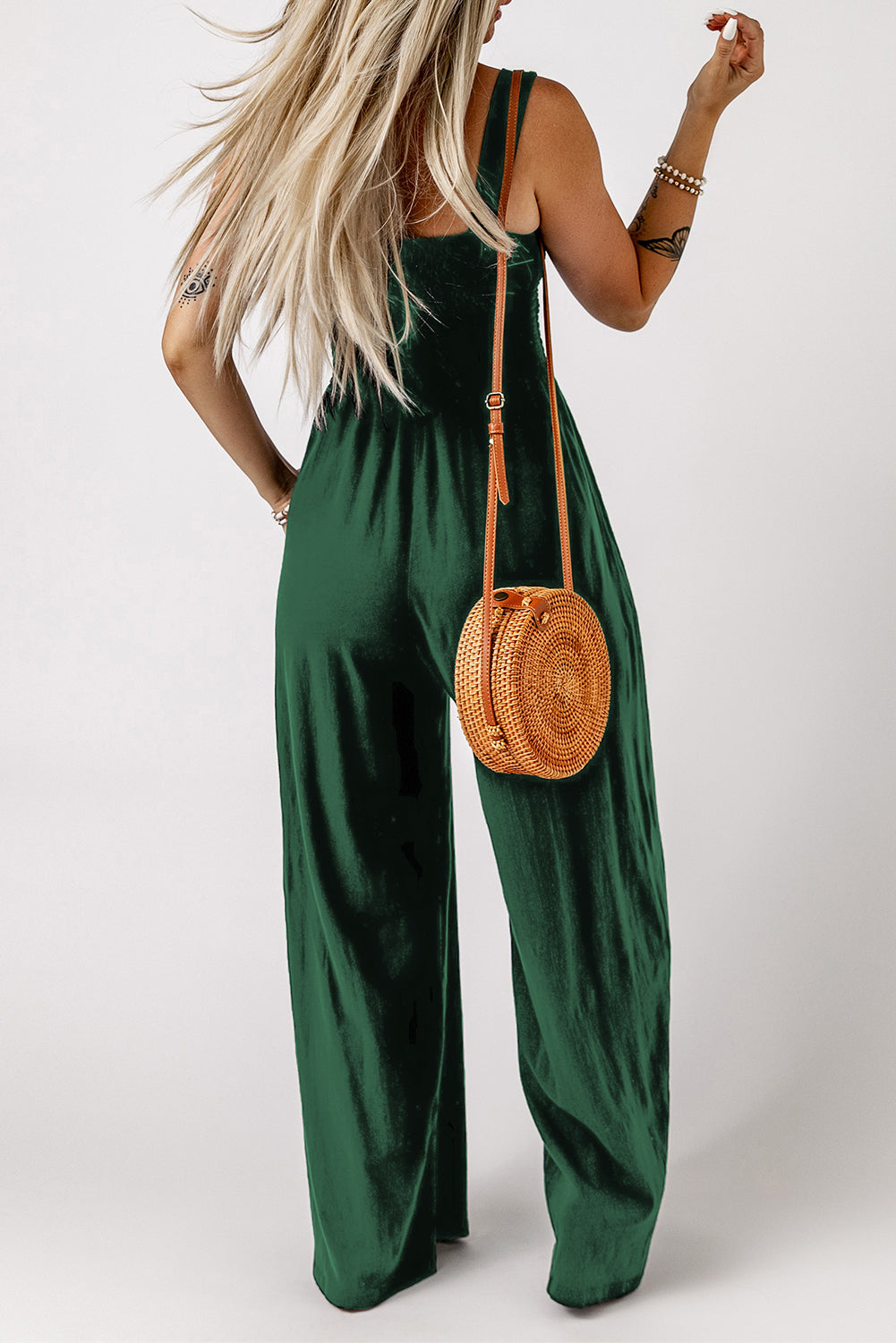 Smocked Square Neck Wide Leg Jumpsuit with Pockets - Sun of the Beach Boutique