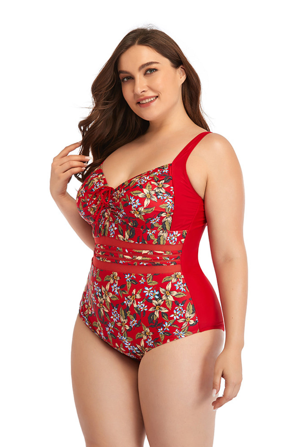 Floral Drawstring Detail One-Piece Swimsuit - Sun of the Beach Boutique
