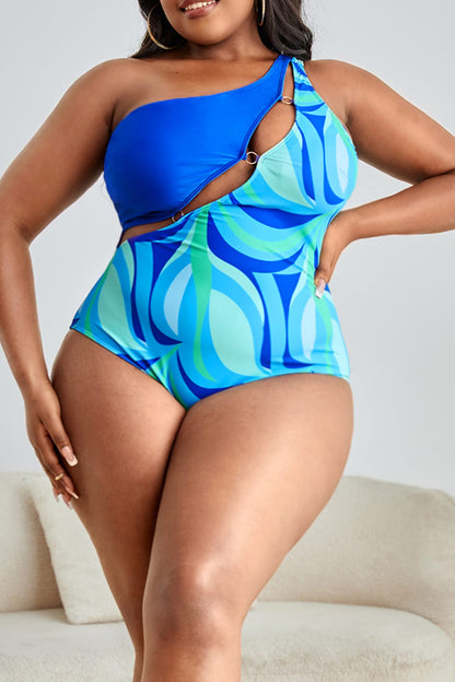 Printed Ring Detail One-Shoulder One-Piece Swimsuit - Sun of the Beach Boutique