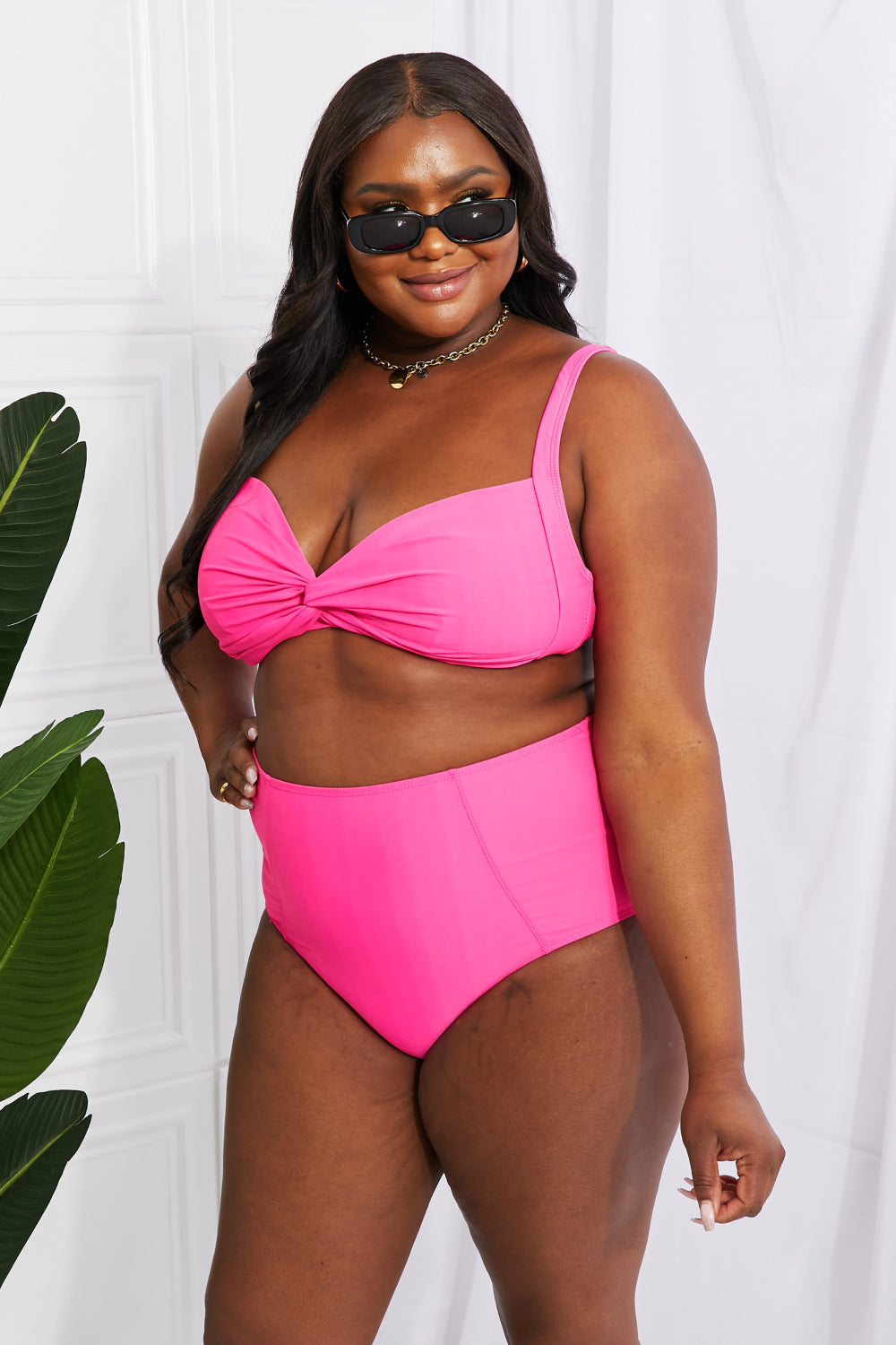 Marina West Swim Take A Dip Twist High-Rise Bikini in Pink - Sun of the Beach Boutique