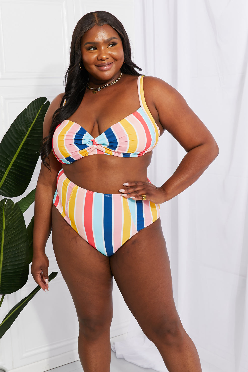 Marina West Swim Take A Dip Twist High-Rise Bikini in Stripe - Sun of the Beach Boutique