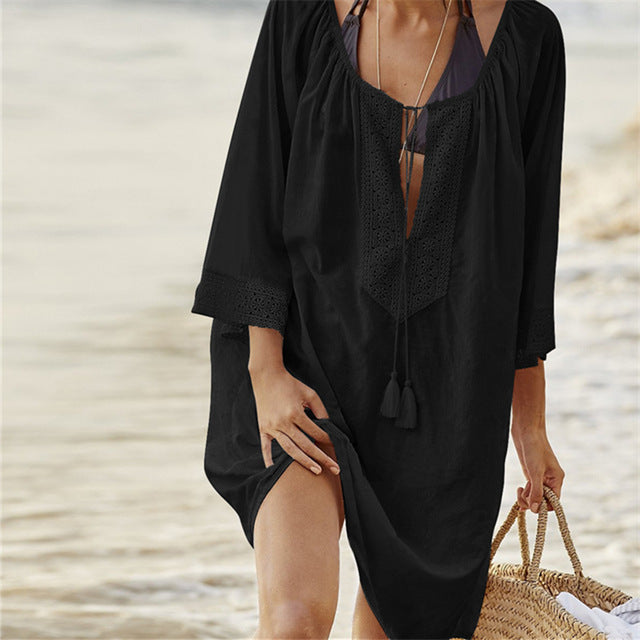 Bikini Cover Up Lace Hollow Crochet Tassel - Sun of the Beach Boutique