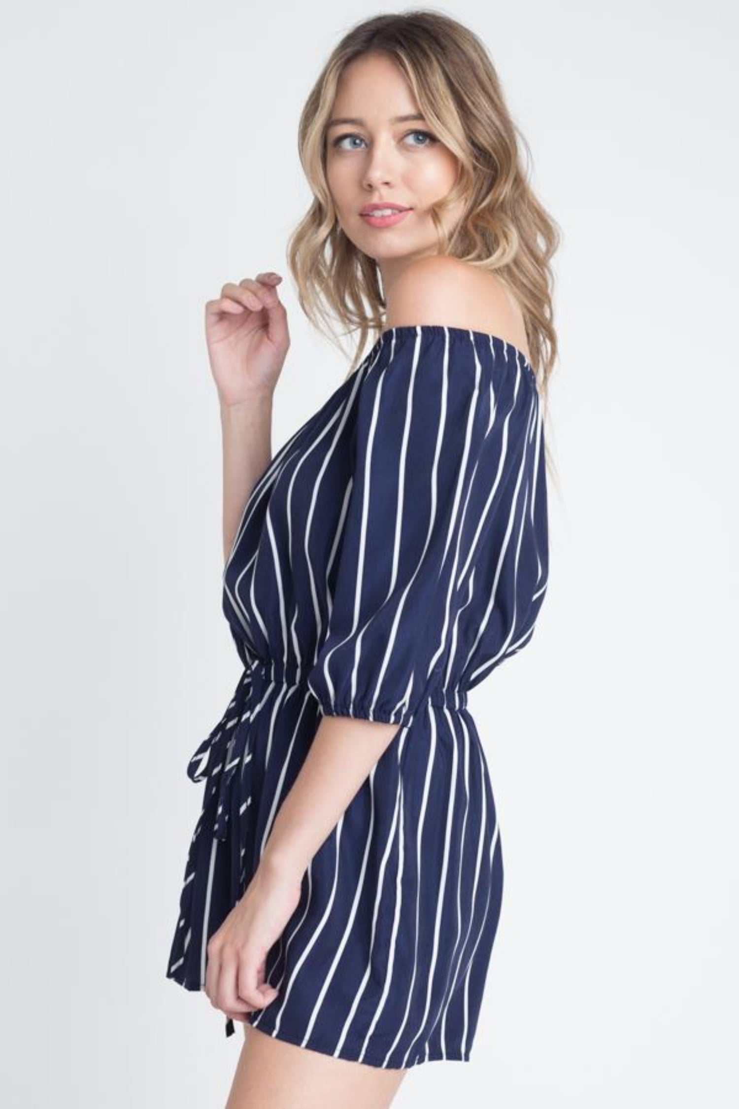 Women's Off Shoulder Stripe Romper - Sun of the Beach Boutique