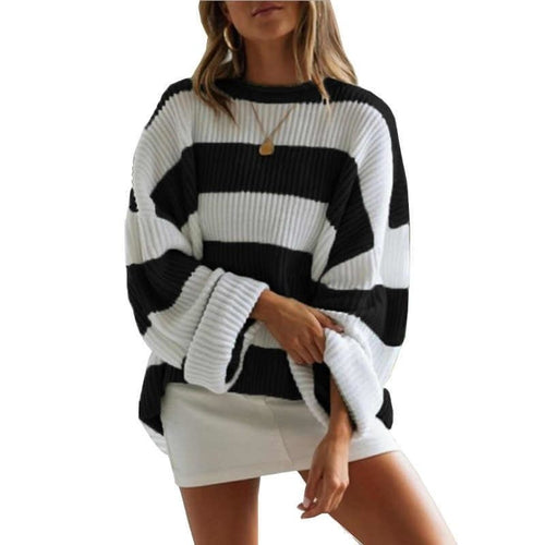 Elegant Color Blocked Knitted Loose Sweaters - Sun of the Beach Boutique