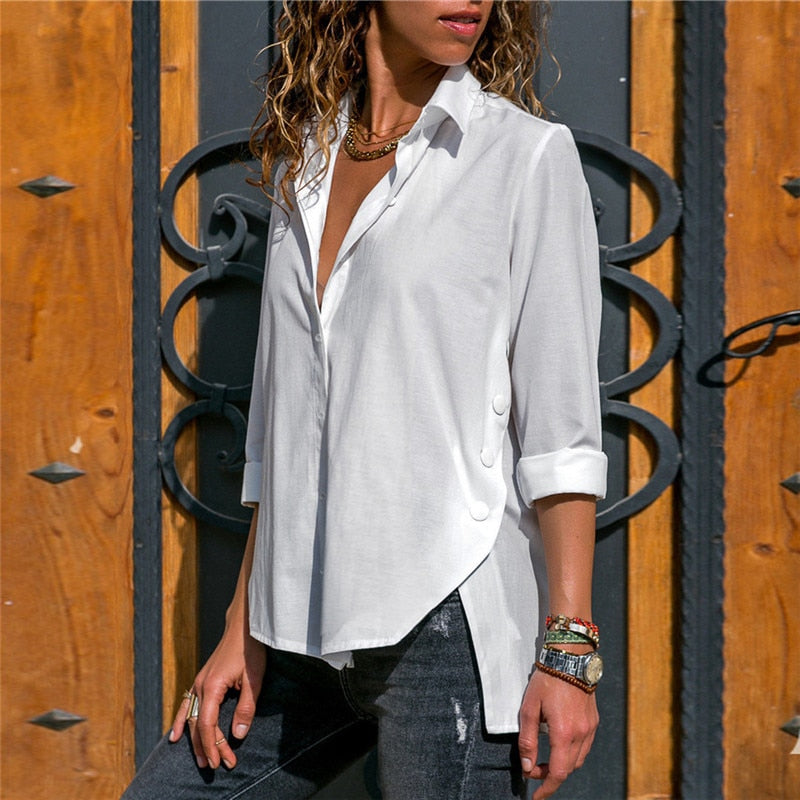 Women Blouses Spring Solid Button - Sun of the Beach Boutique