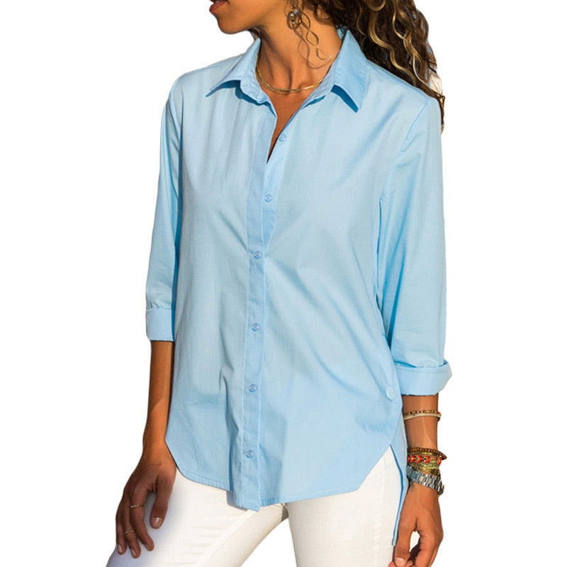 Women Blouses Spring Solid Button - Sun of the Beach Boutique